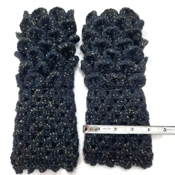 Dragon Scale Black Fingerless Gloves Handmade Texting Mermaid Crochet Crocodile - Picture 9 of 12